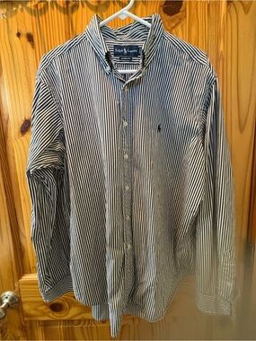 Ralph Lauren Men’s Navy and White Vertical Stripe Button-Down Shirt